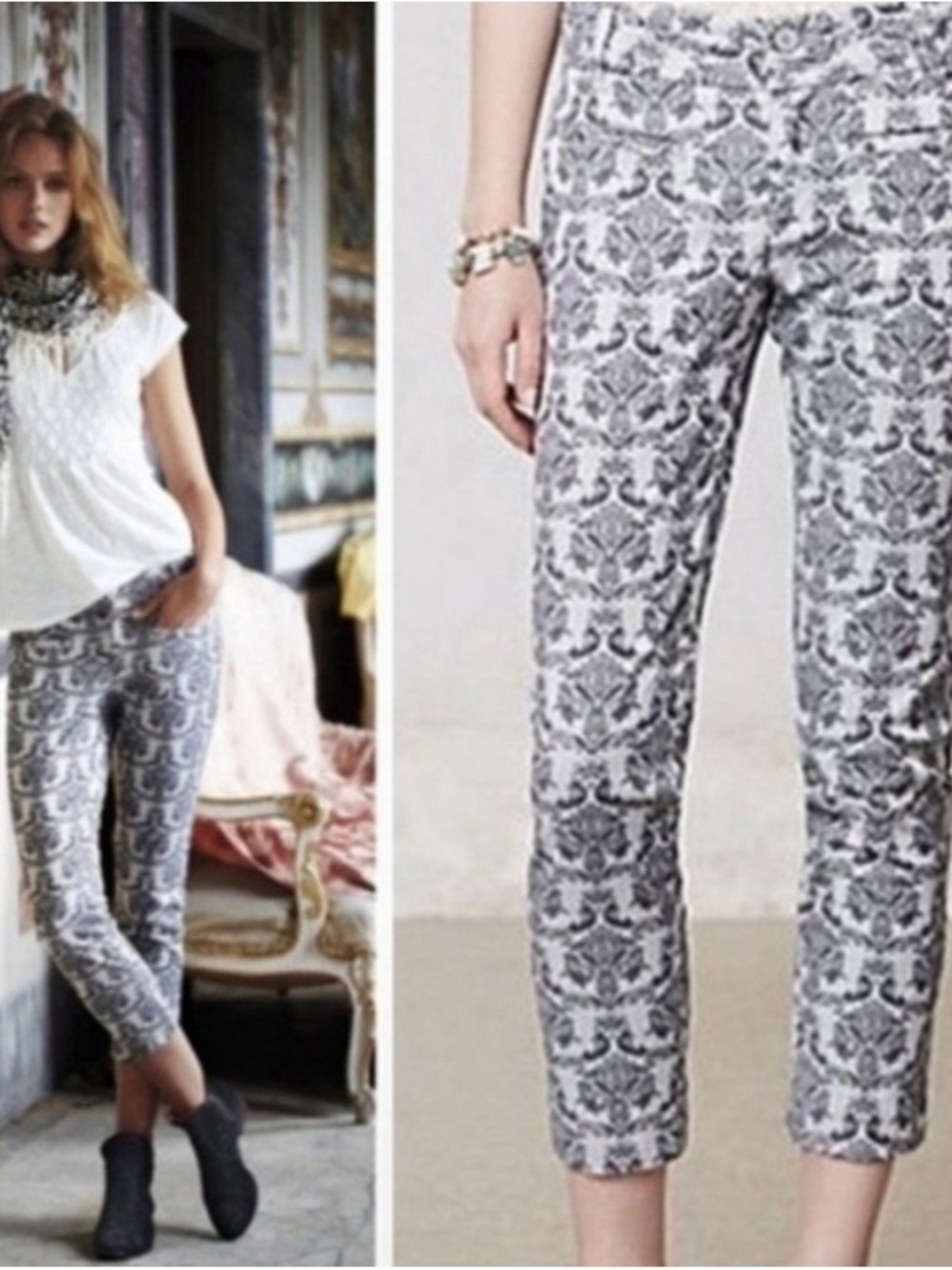 Anthropology Cartonnier Women's brocade Cropped Pants - gray print 4